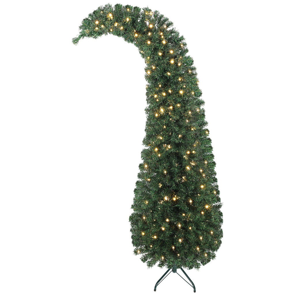 6 Ft Prelit Bent Top Christmas Tree with 200 LEDs - Slim, Whimsical Design