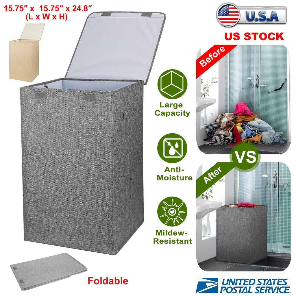 Foldable Laundry Hamper with Lid & Handles