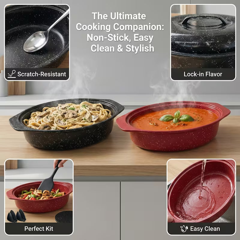 Oval Enamel Roasting Pan with Lid