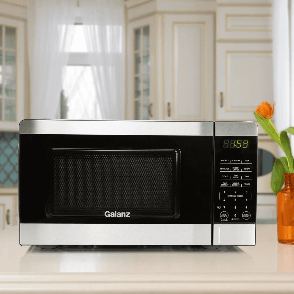 Galanz 0.9 Cu. Ft. 900 Watt Countertop Microwave Oven with Stainless Accents