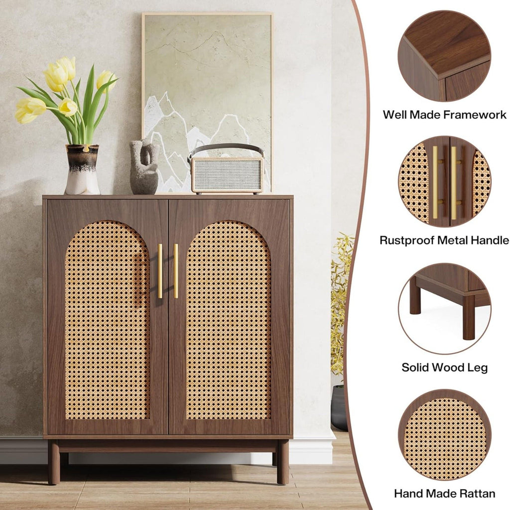 Rattan-Door Sideboard Buffet Cabinets – Set of 2
