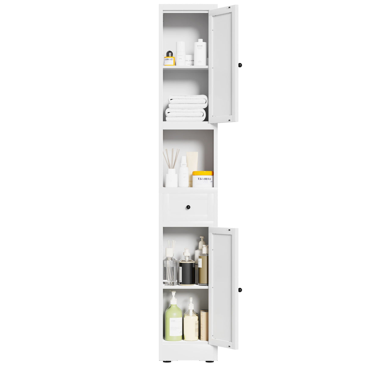 Tall Narrow 5-Tier Bathroom Storage Cabinet – White