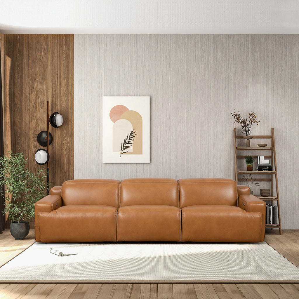 3-Seat Triple-Power Leather Recliner Sofa – Tan