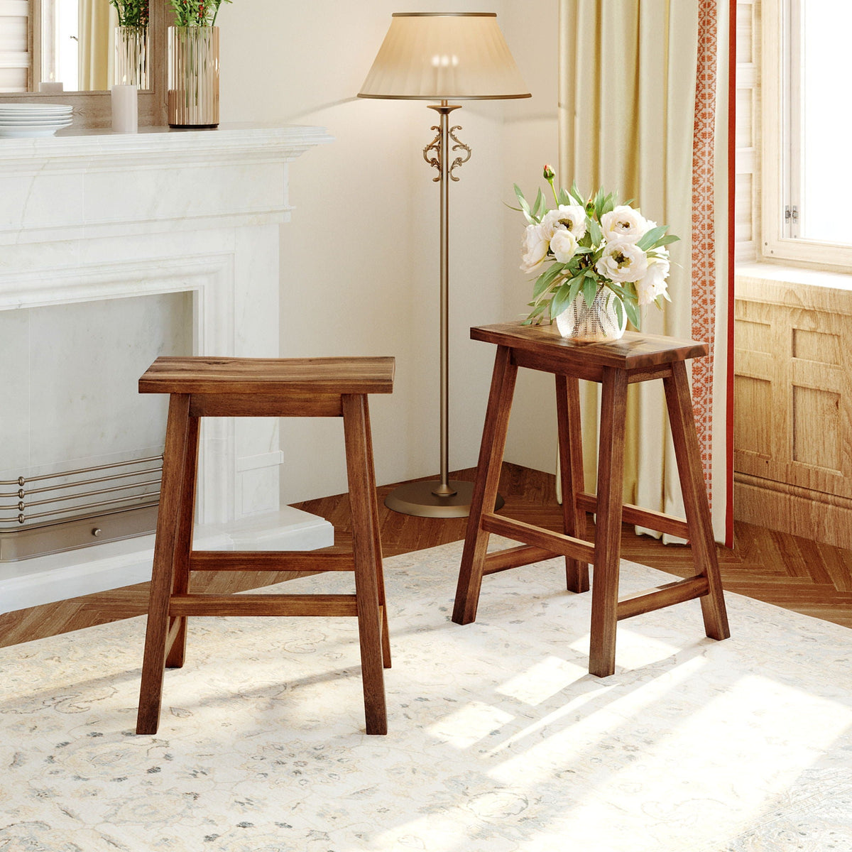 3-Piece Rustic Kitchen Island & Stool Set – Light Brown