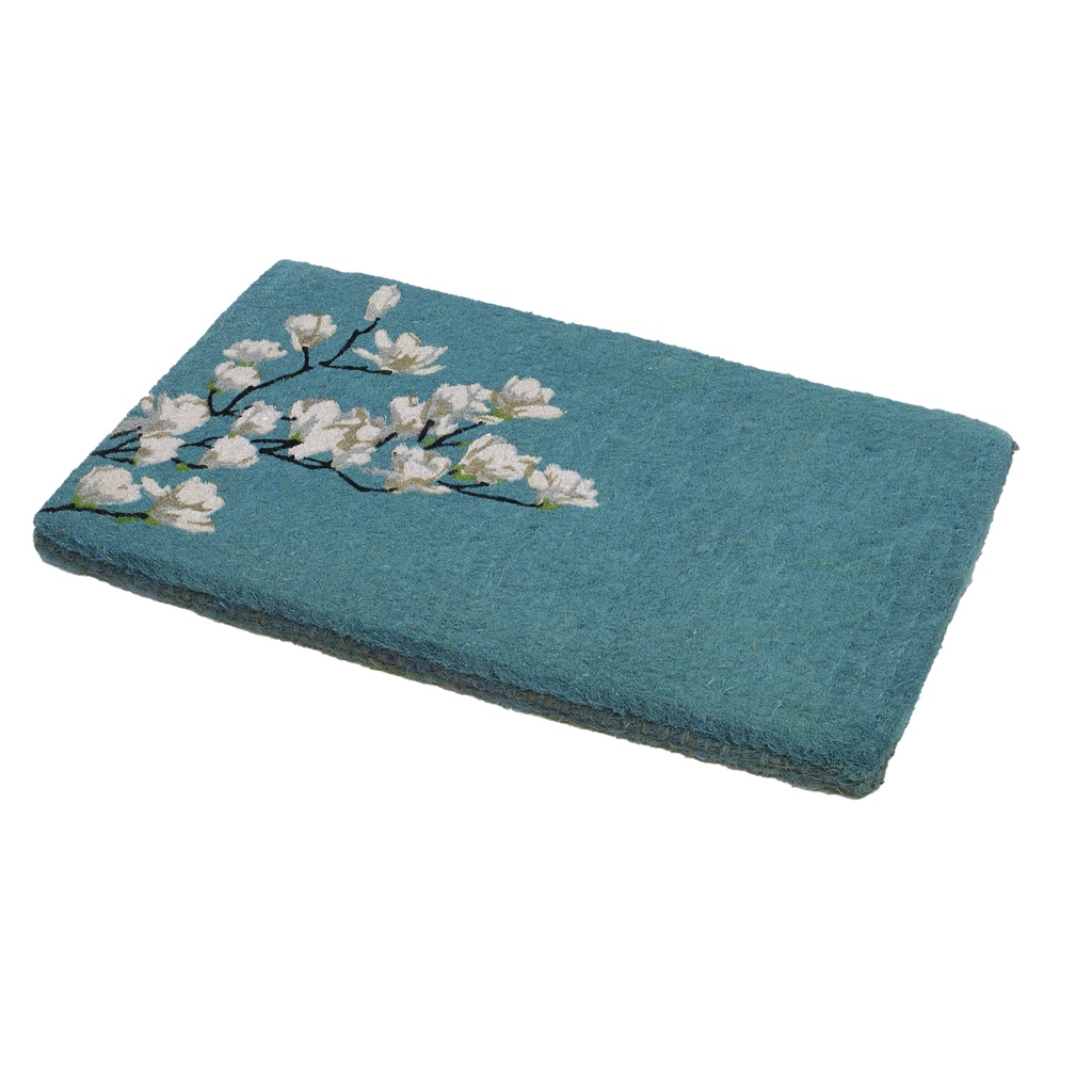 Fab Habitat Magnolia Branch Blue Coir Doormat