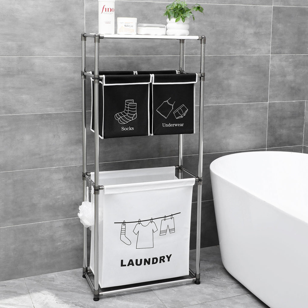 3-Tier Laundry Sorter with 4 Removable Bags