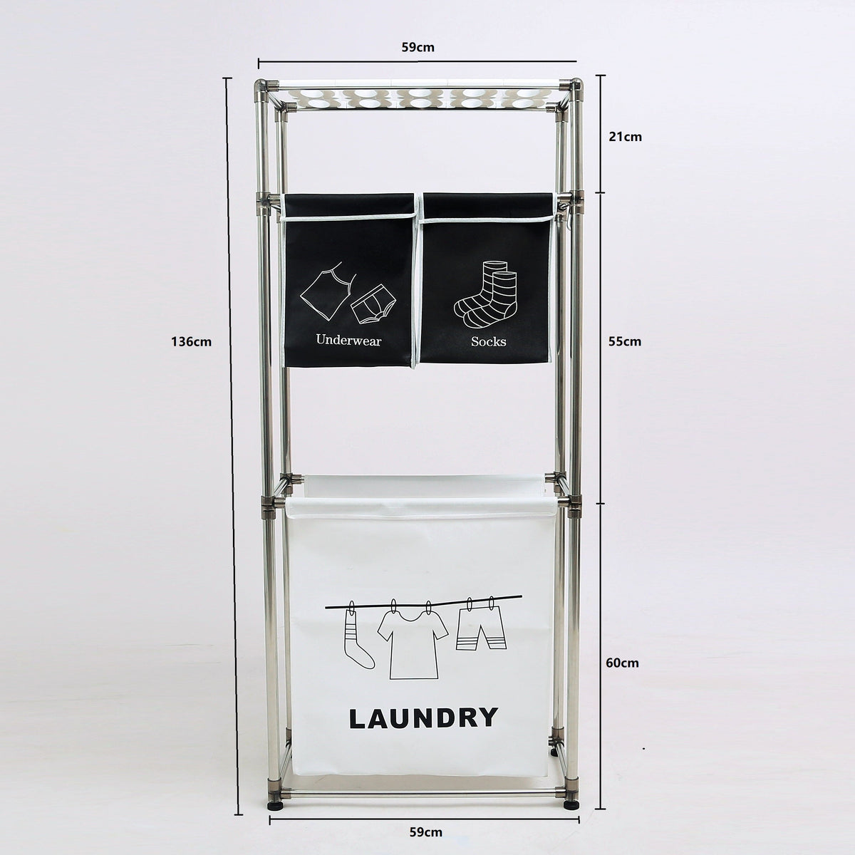 3-Tier Laundry Sorter with 4 Removable Bags