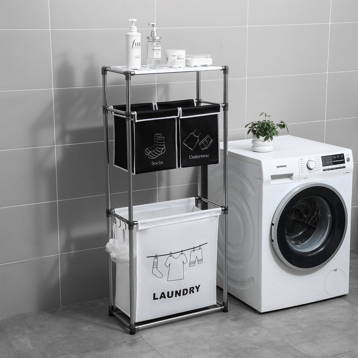 3-Tier Laundry Sorter with 4 Removable Bags
