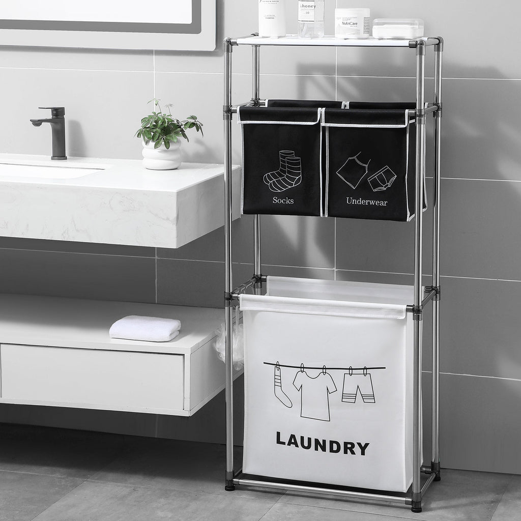 3-Tier Laundry Sorter with 4 Removable Bags