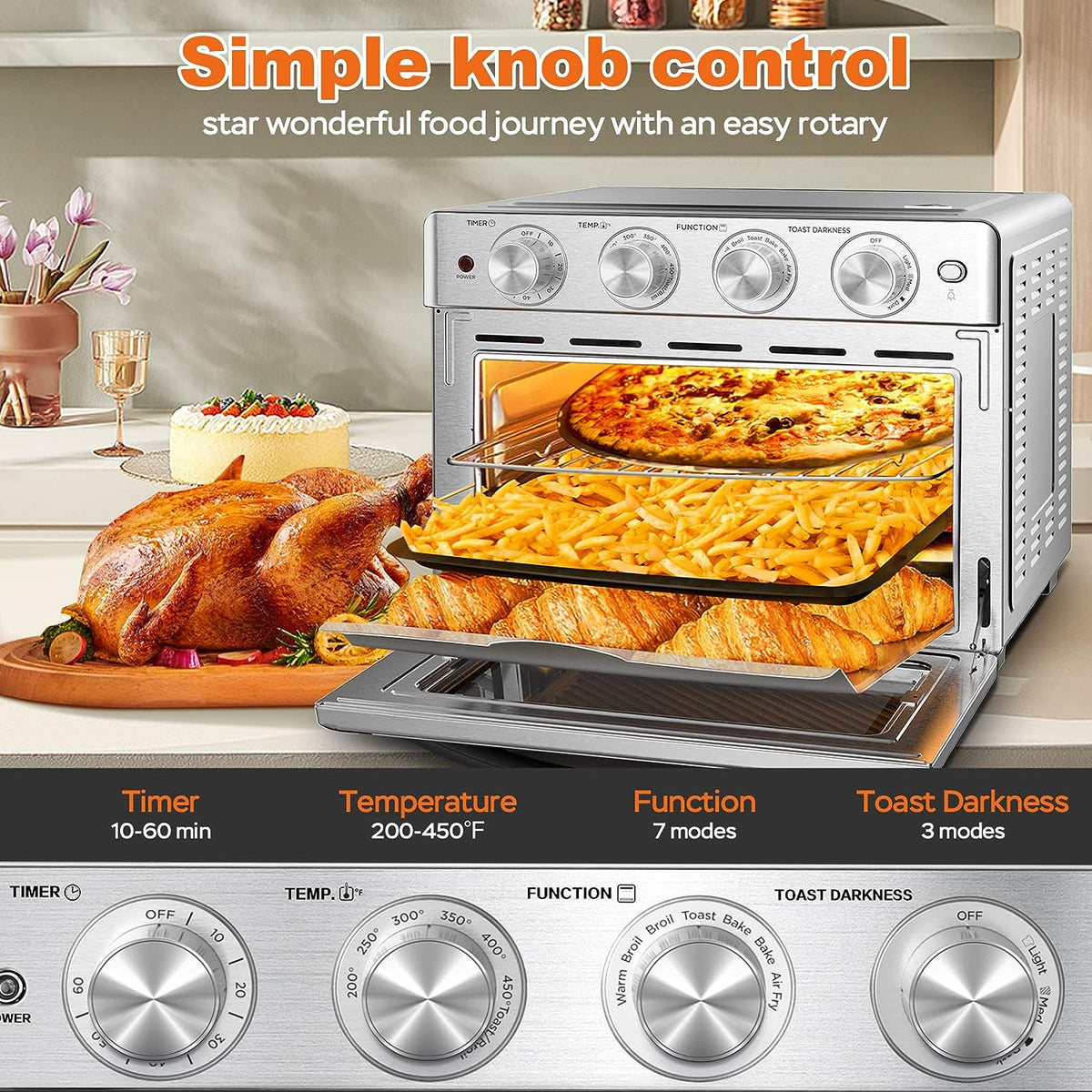 26QT Stainless Steel Air Fryer Toaster Oven