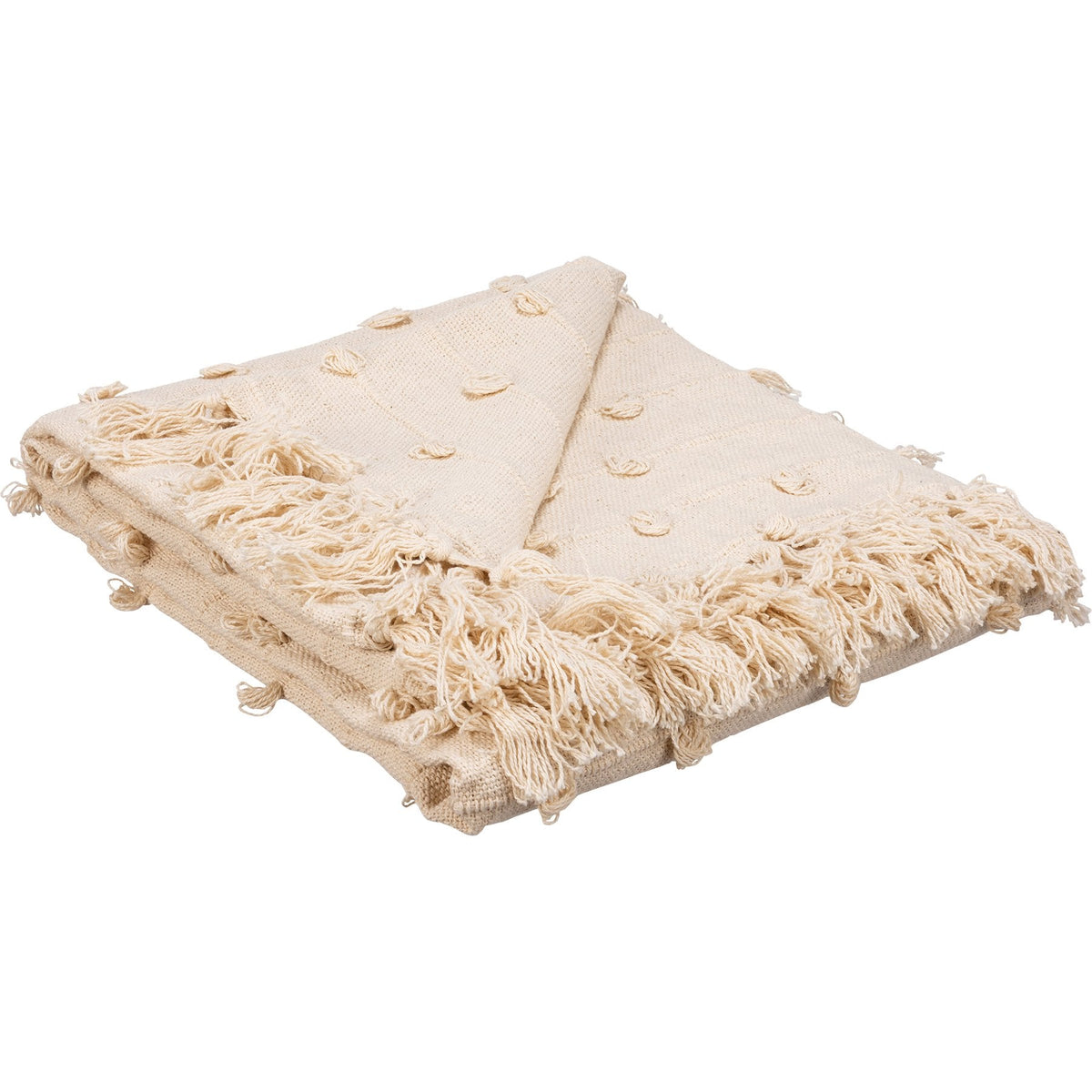 Cream Pom Cotton Throw Blanket