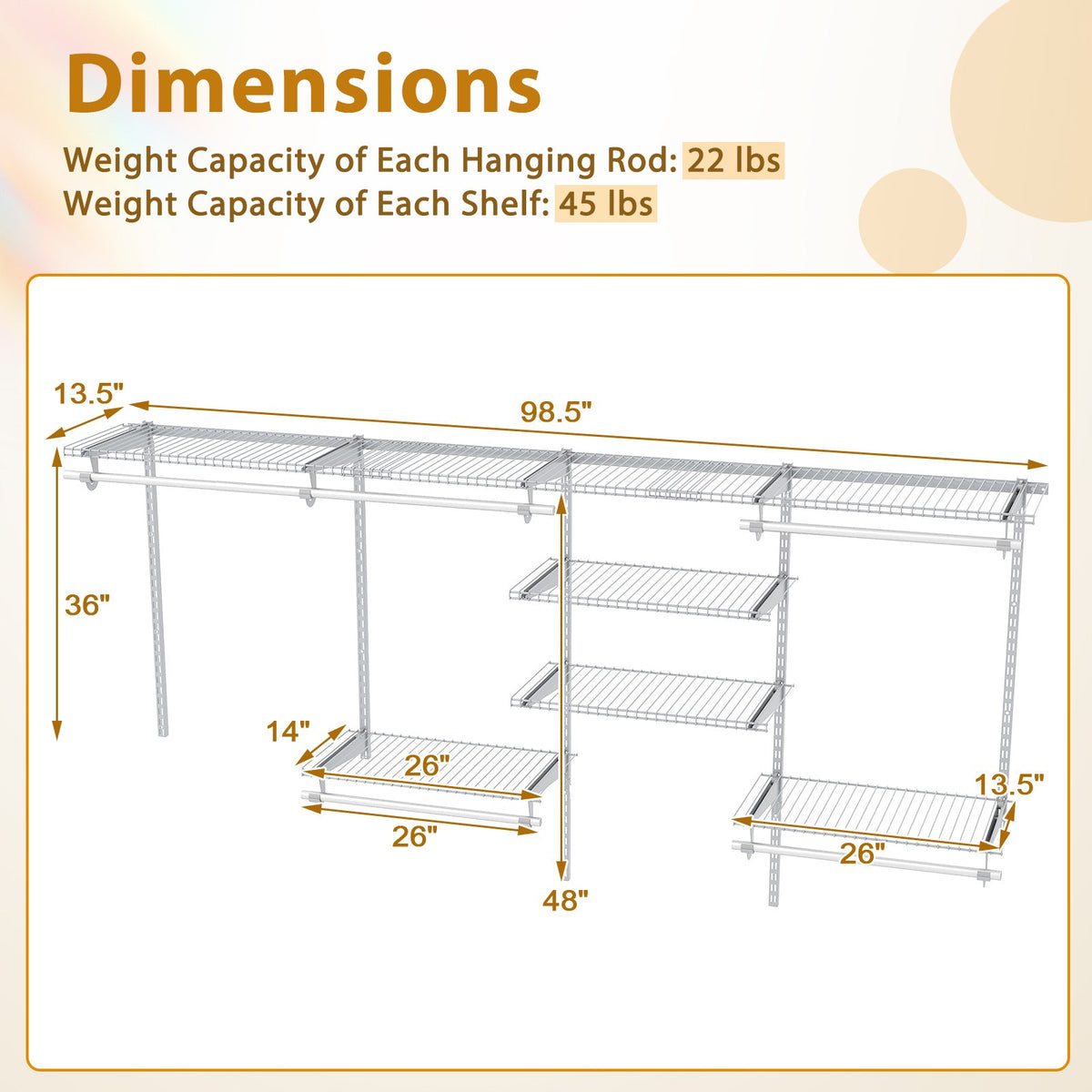 4–8 ft Adjustable Closet Organizer & Hanging System