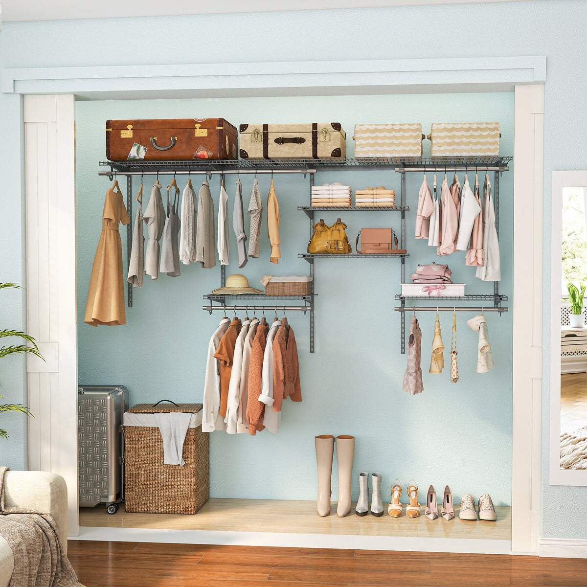 4–8 ft Adjustable Closet Organizer & Hanging System
