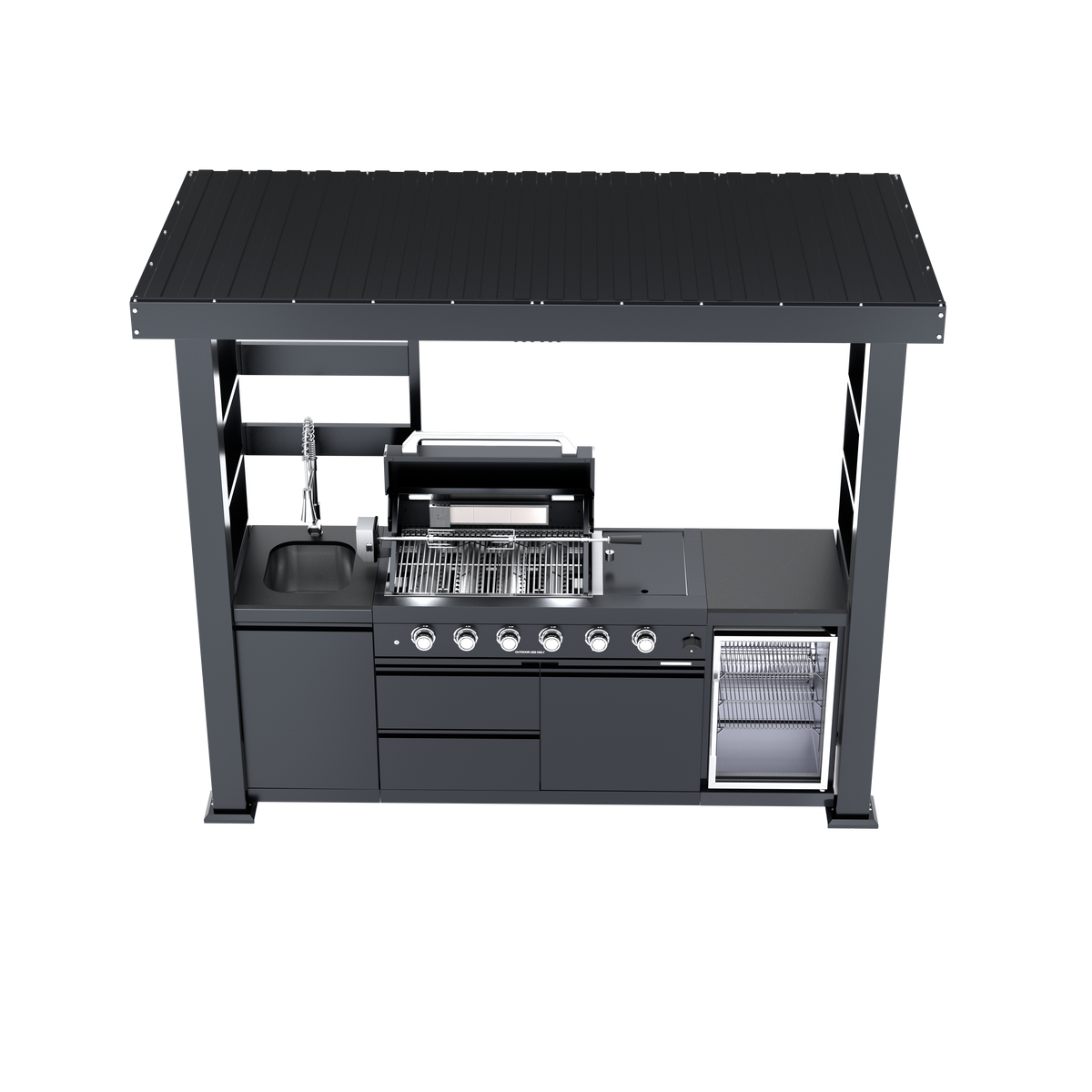 97-Inch Stainless Steel Outdoor Kitchen Grill with Granite Countertops