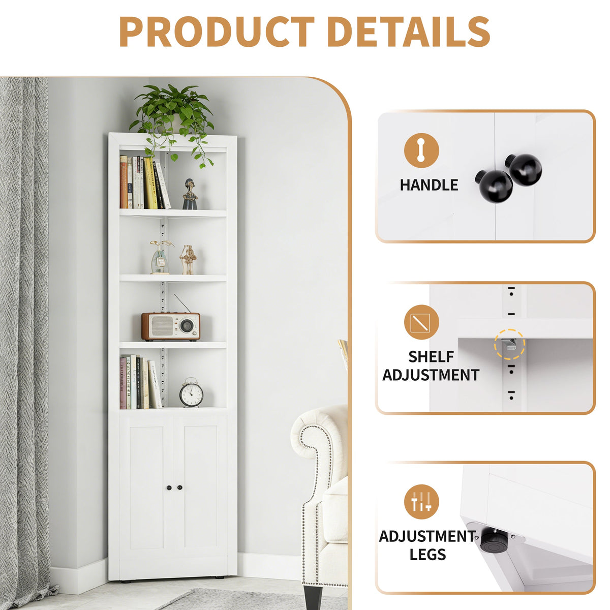 71-Inch Tall Corner Storage Cabinet