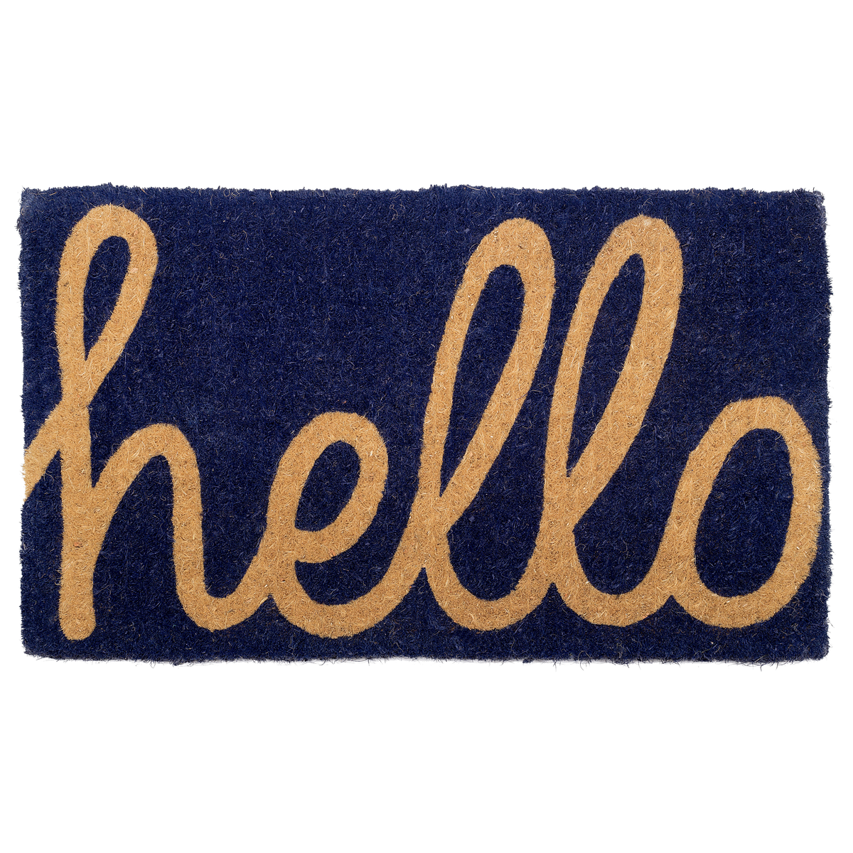 Fab Habitat Cursive Hello Dark Blue Coir Doormat