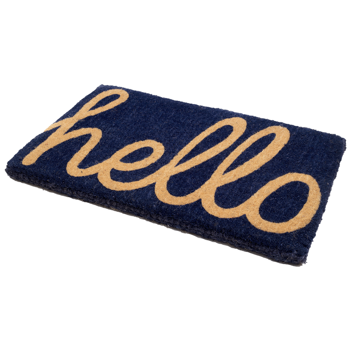 Fab Habitat Cursive Hello Dark Blue Coir Doormat