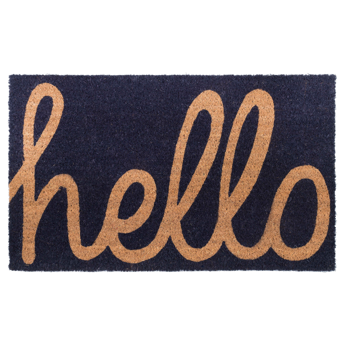 Fab Habitat Cursive Hello Dark Blue Coir Doormat