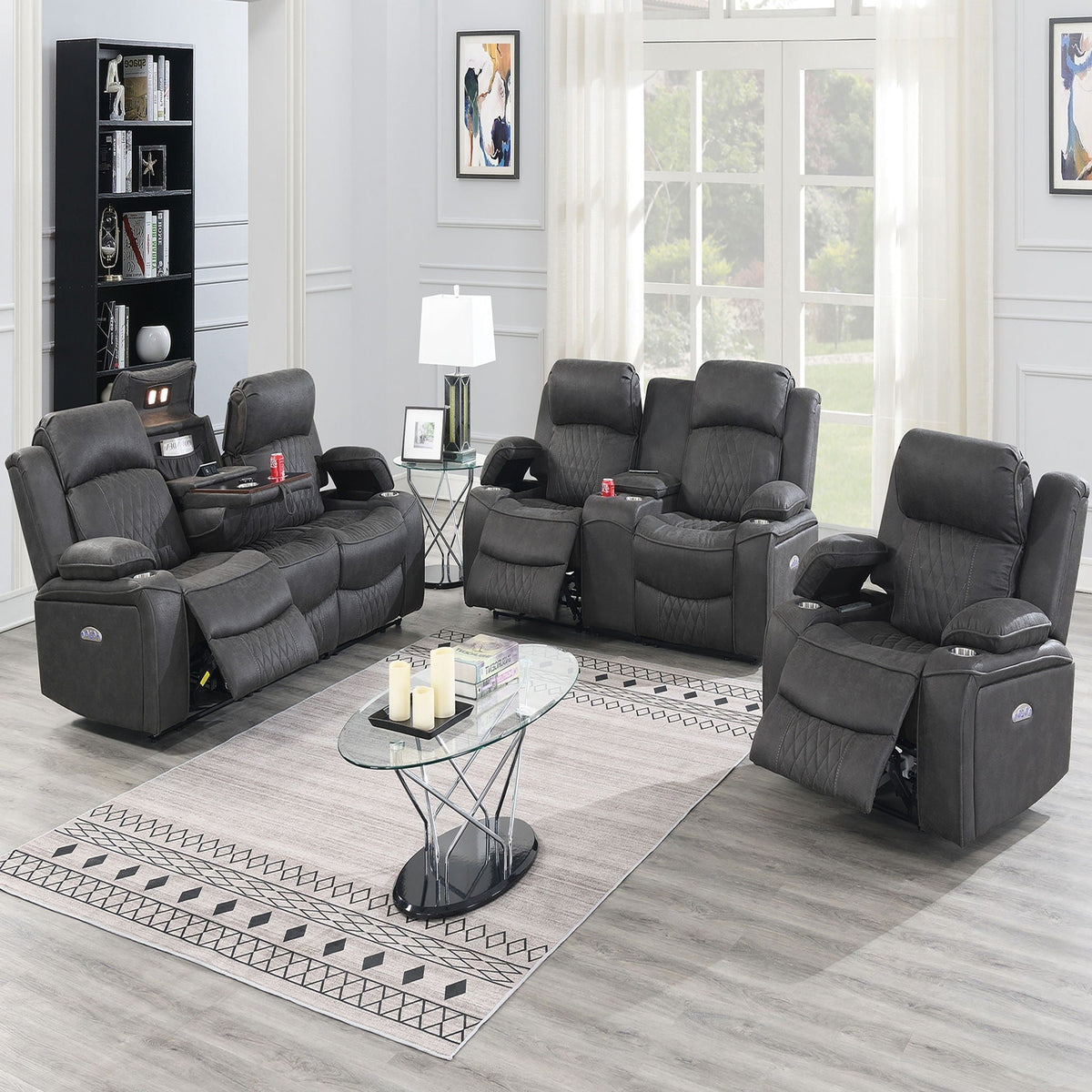 Power Reclining Living Room Set with Adjustable Headrests & USB – Brown or Gray