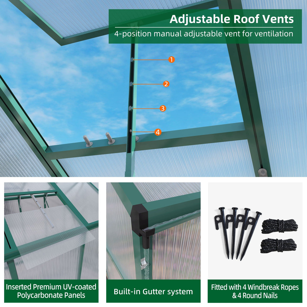Walk-In Polycarbonate Greenhouse with Raised Base – Green