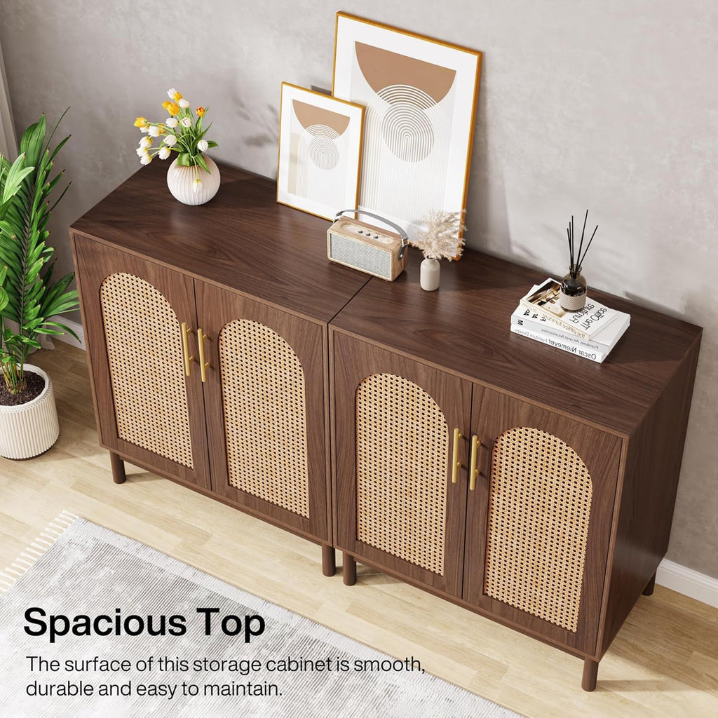 Rattan-Door Sideboard Buffet Cabinets – Set of 2