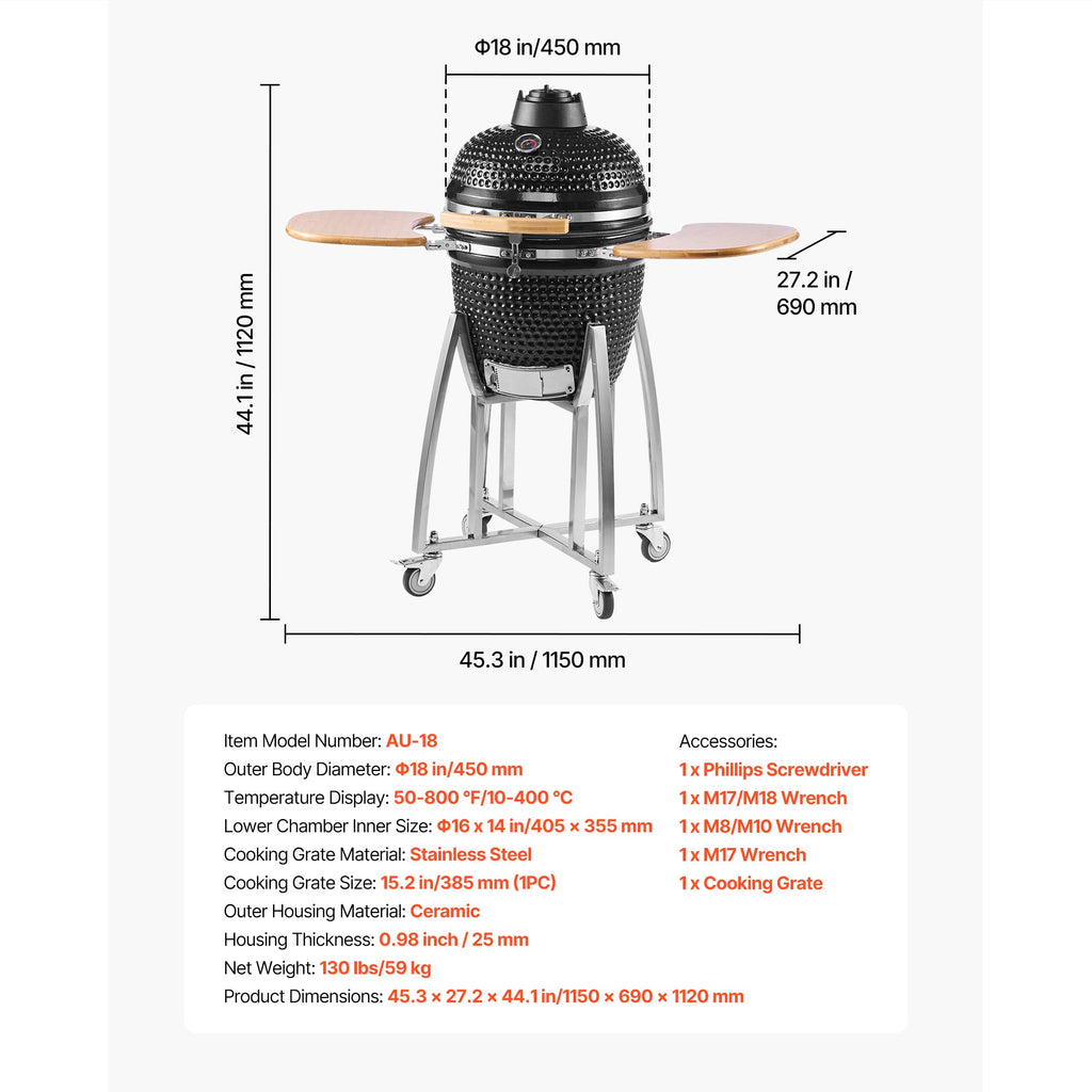VEVOR 18-Inch Kamado Charcoal Smoker & Grill