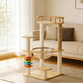 Modern Cat Tower with Scratching Posts and Acrylic Hammock - Natural+White