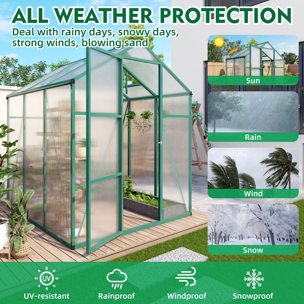 Walk-In Polycarbonate Greenhouse with Raised Base – Green