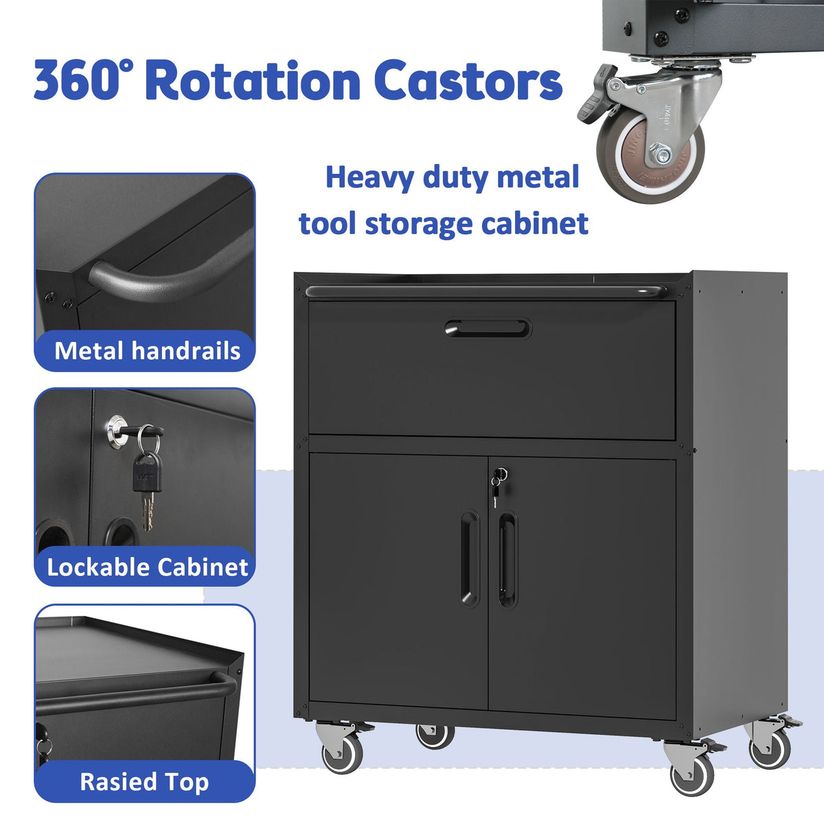Mobile Metal Tool Cabinet with Locking Doors