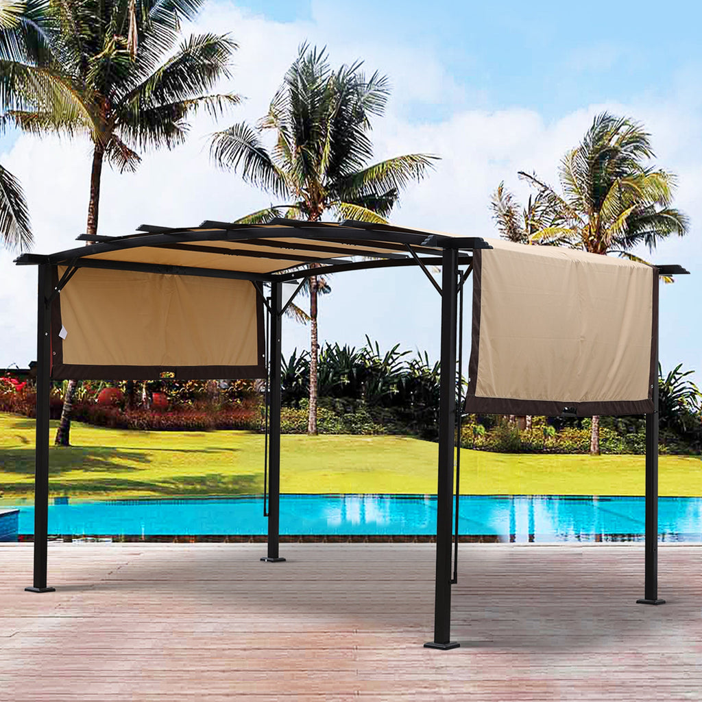 12' x 9' Steel Pergola Gazebo with Retractable Canopy