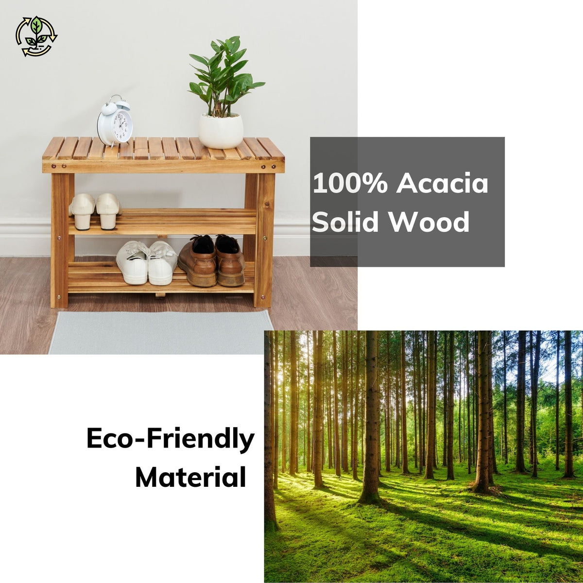 Acacia Wood Entryway Shoe Bench