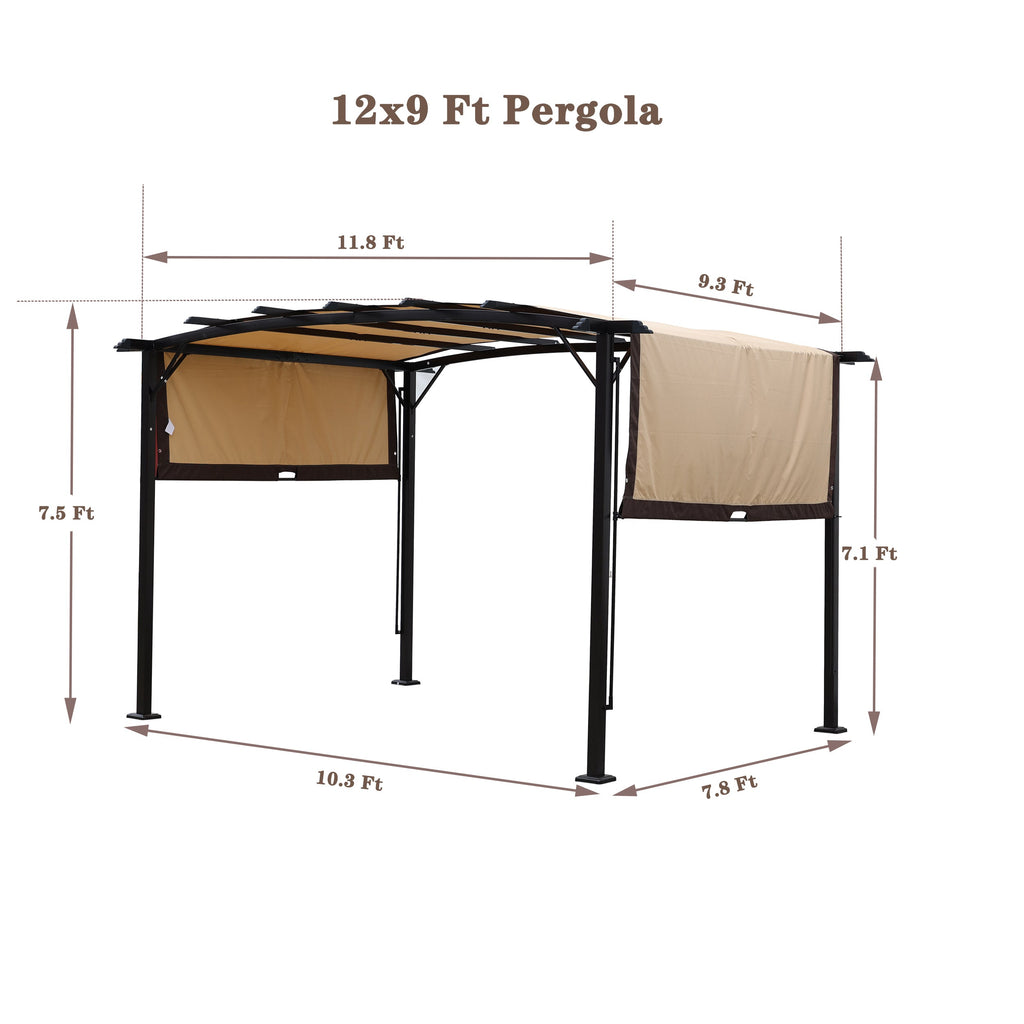 12' x 9' Steel Pergola Gazebo with Retractable Canopy