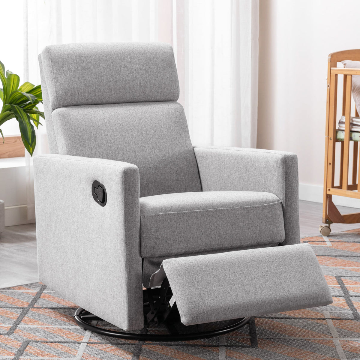 Modern Upholstered Swivel Glider Rocker Recliner – Gray