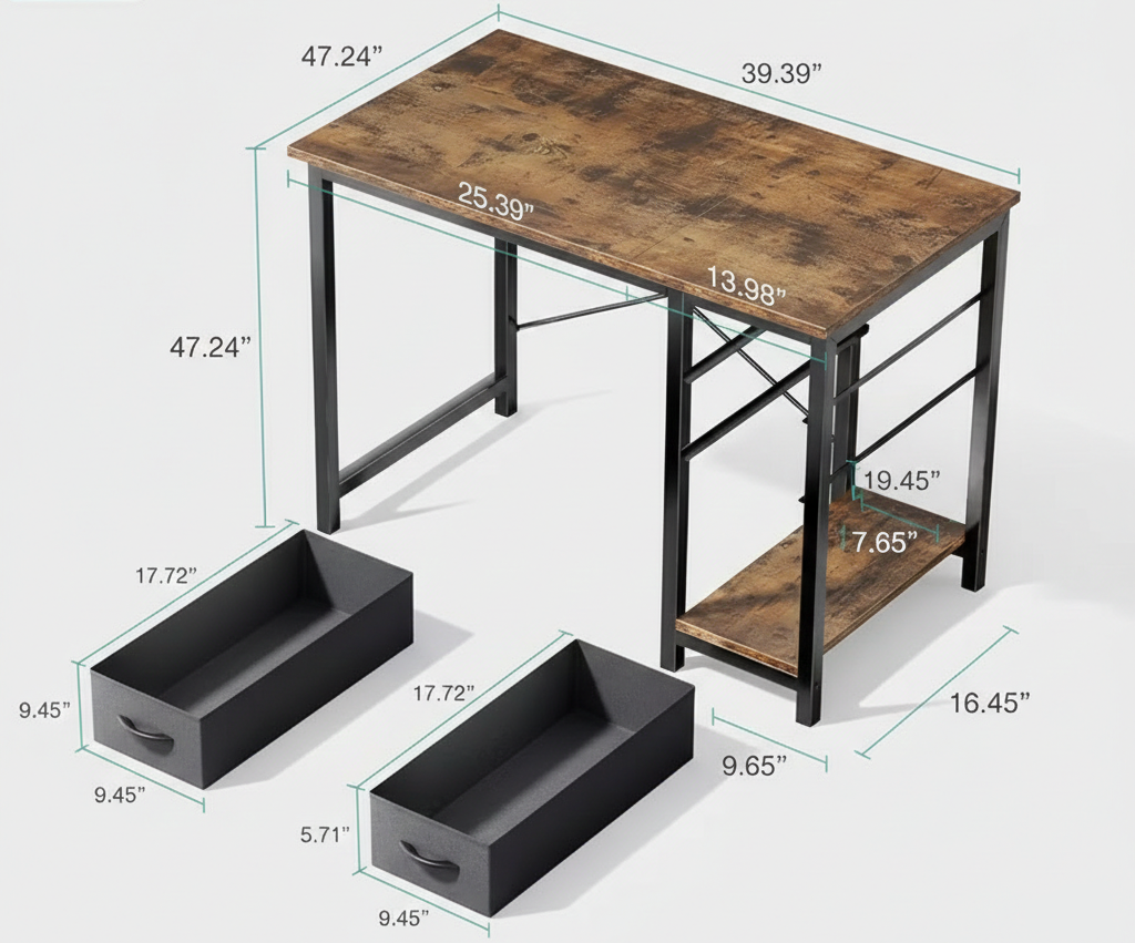 Modern Computer Desk with Storage Drawers