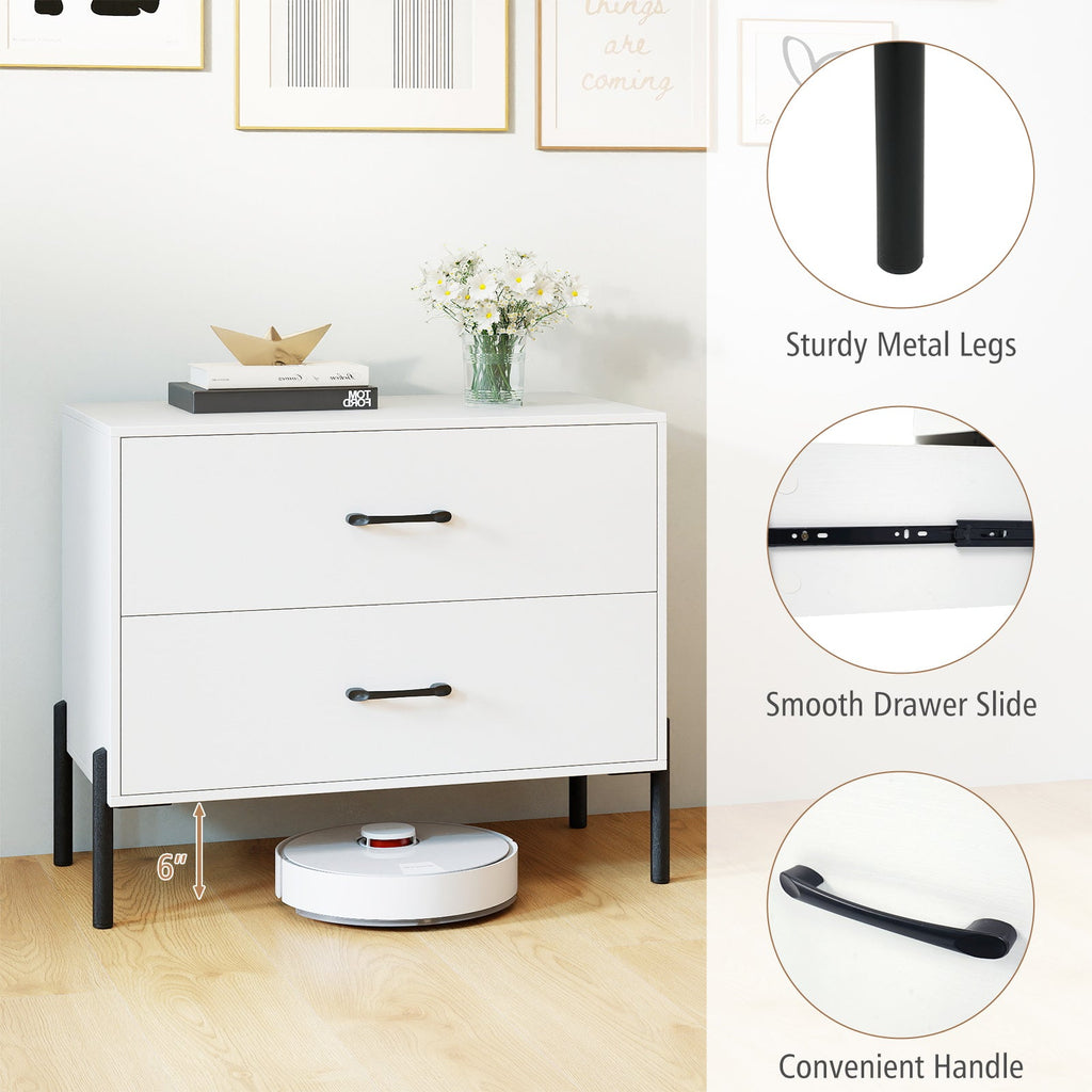 Modern 2-Drawer Nightstand Set of 2 – White