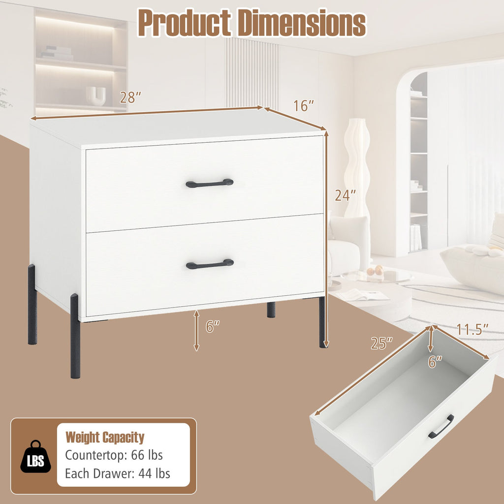 Modern 2-Drawer Nightstand Set of 2 – White