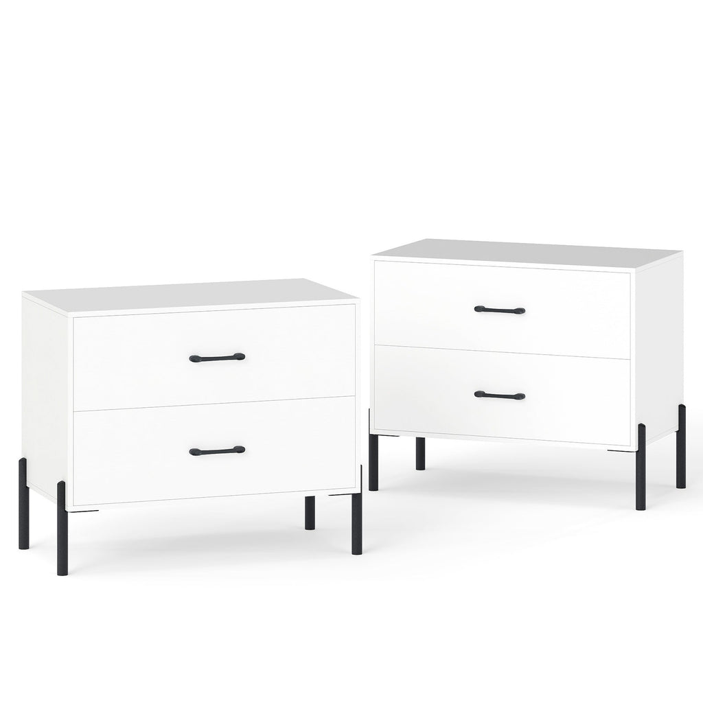 Modern 2-Drawer Nightstand Set of 2 – White