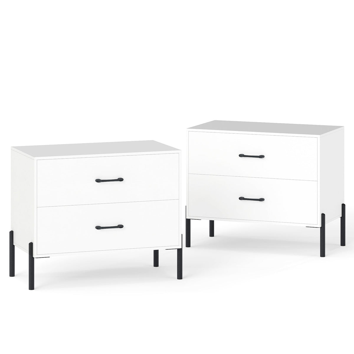Modern 2-Drawer Nightstand Set of 2 – White