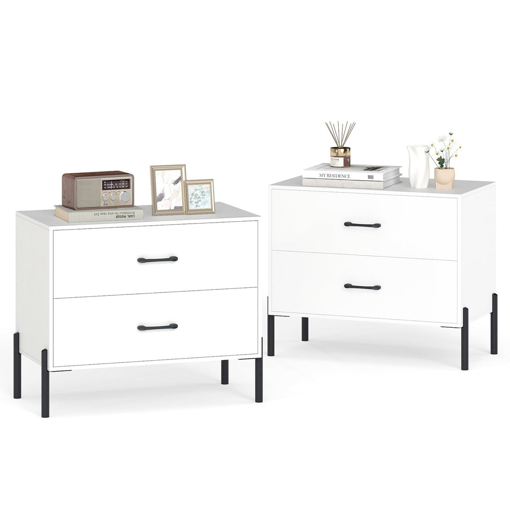 Modern 2-Drawer Nightstand Set of 2 – White