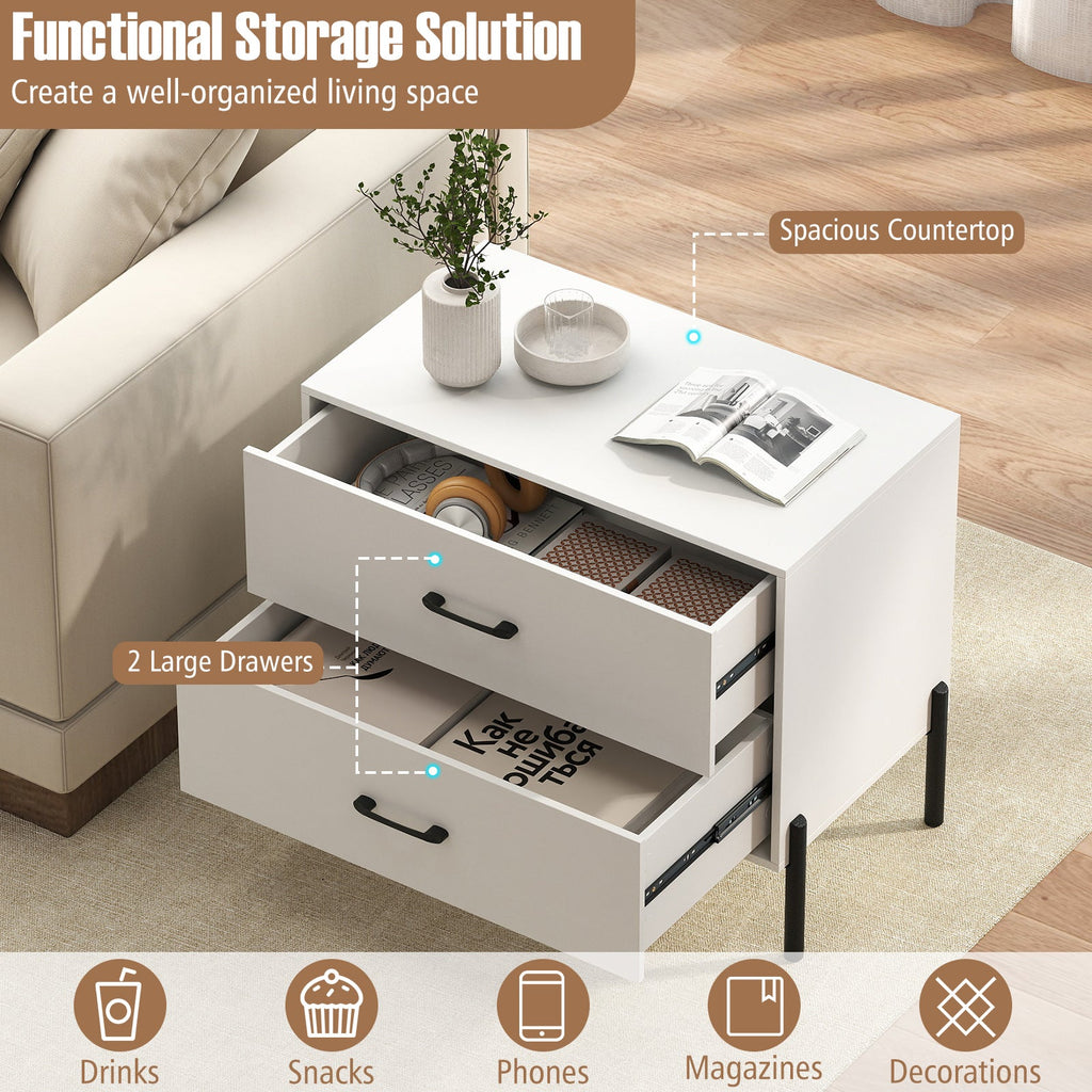 Modern 2-Drawer Nightstand Set of 2 – White