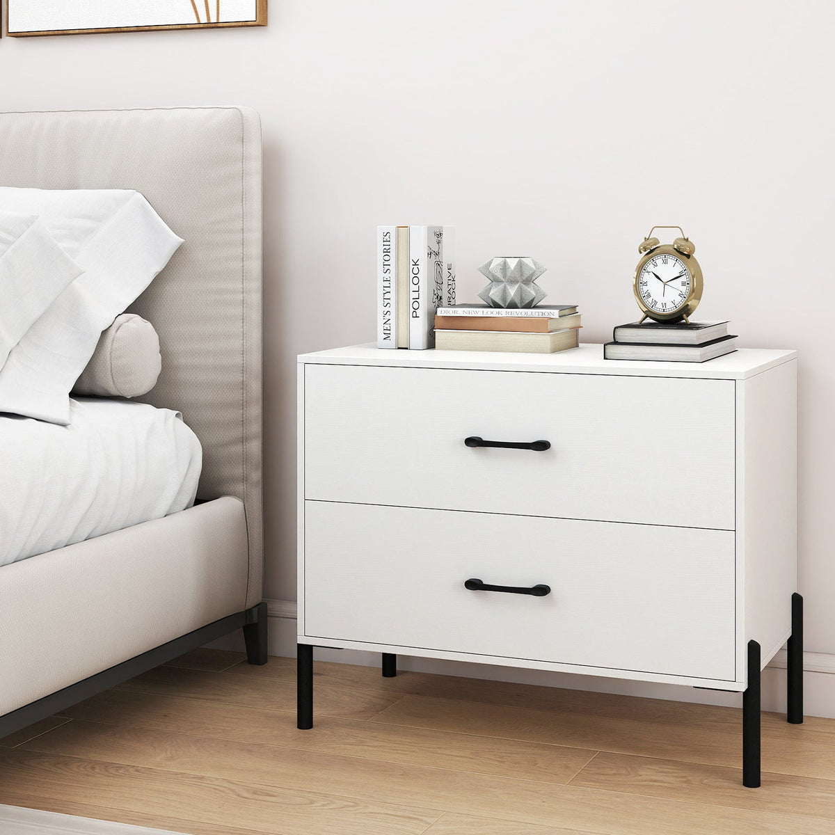 Modern 2-Drawer Nightstand Set of 2 – White