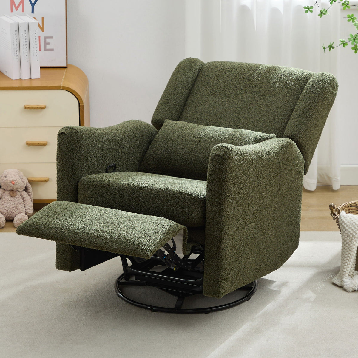 Wide Wingback 360° Swivel Glider Rocker Recliner – Dark Green or Beige