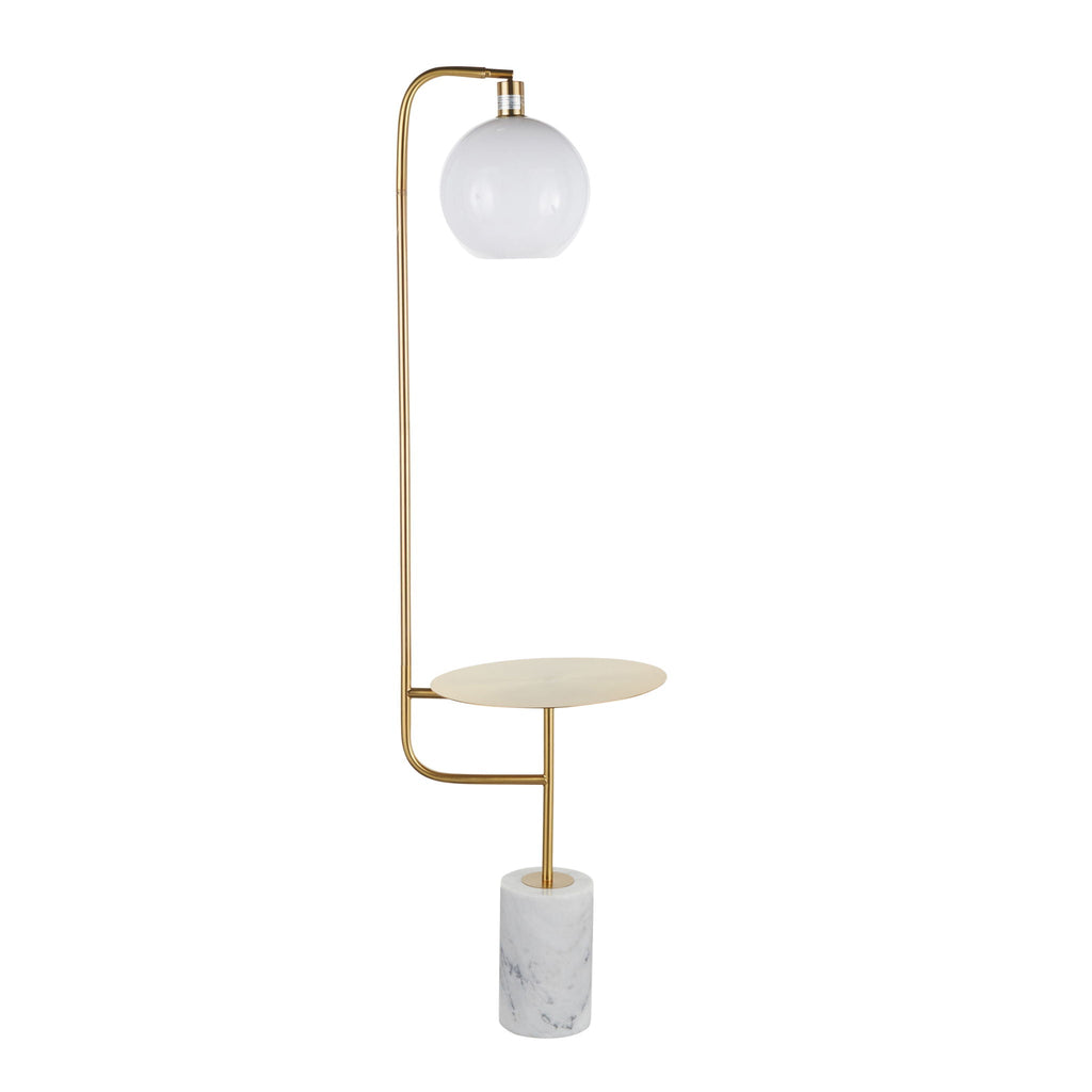 Floor Lamp with Side Table & White Marble Base