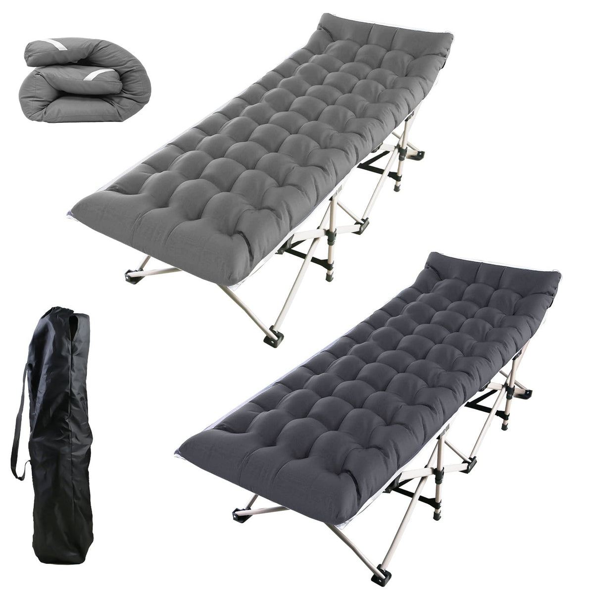 Folding Camping Cot Portable Sleeping Camping Bed Collapsible Travel Camp Cots Guest Bed Cot with 2-Sided Soft Pad 440LBS Max Load