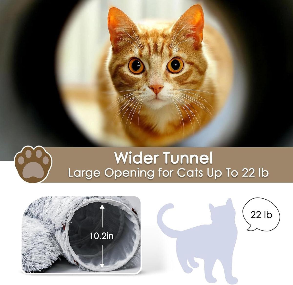 Cat Tunnel Bed For Indoor Cats Peekaboo Cat Cave With Washable Soft Play Mat Furry Cat Tube For Kitten Puppy Rabbit Grey