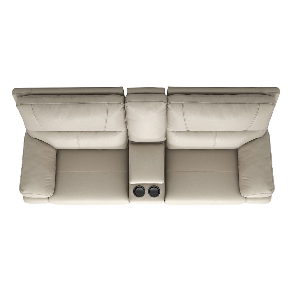 2-Seat Power Reclining Loveseat with Console & Cup Holders – Cream Taupe