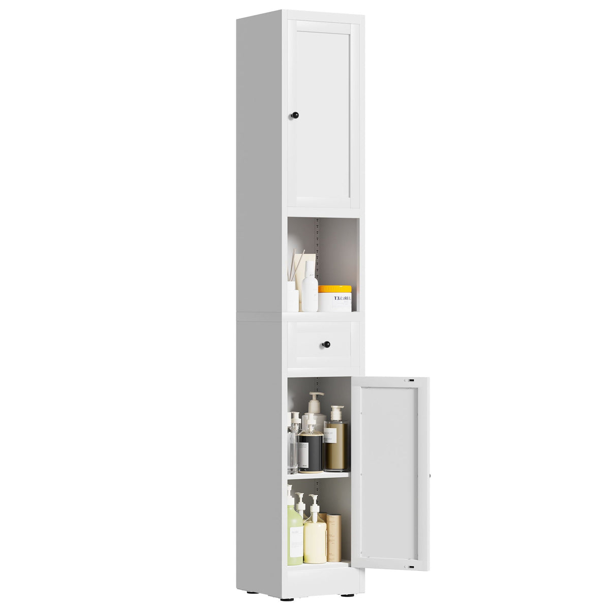 Tall Narrow 5-Tier Bathroom Storage Cabinet – White