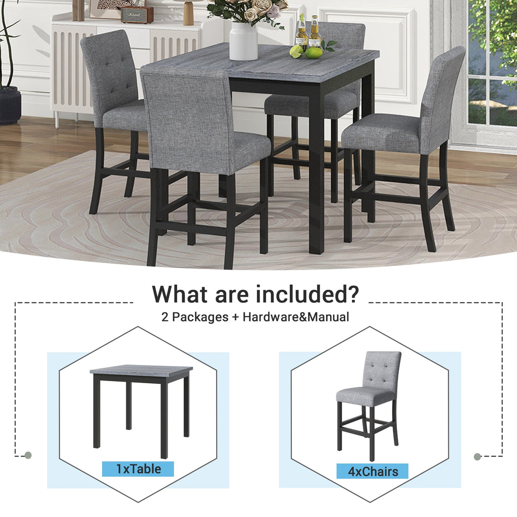 TOPMAX 5-Piece Counter-Height Dining Set – Black & Gray