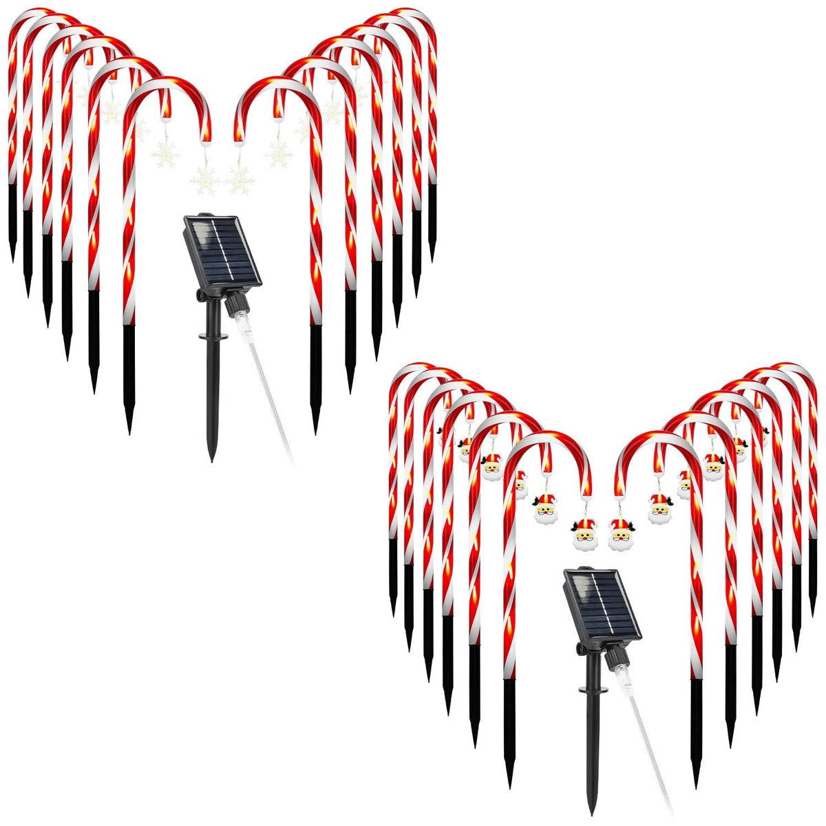 Solar Christmas Candy Cane Lights with 12 Candies 72LEDs Outdoor Christmas Decorations IP44 Waterproof Flickering Pathway Markers String Lights with 8