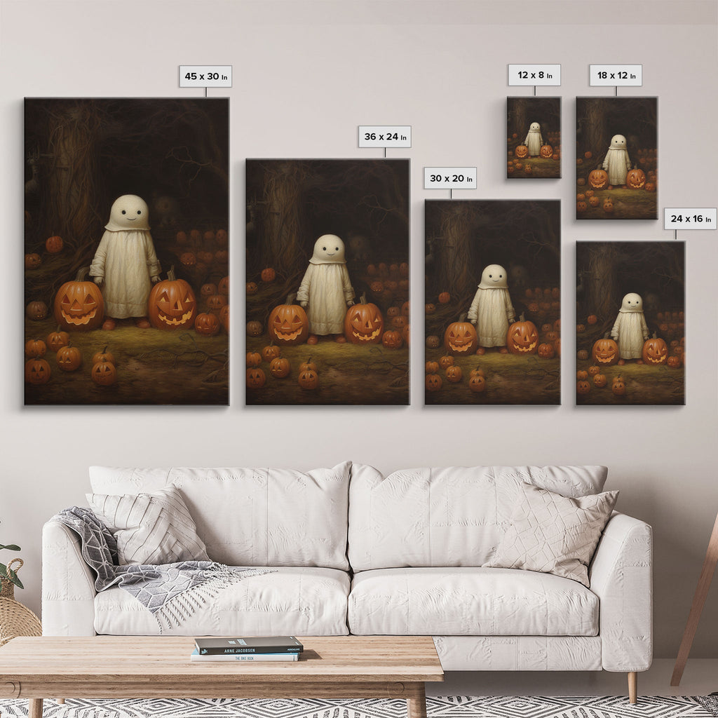 Cute Lil Boo, Ghost Art, Framed Canvas Print, Halloween Canvas Art, Horror Prints, Gothic Victorian Halloween Decor, Cute Ghost